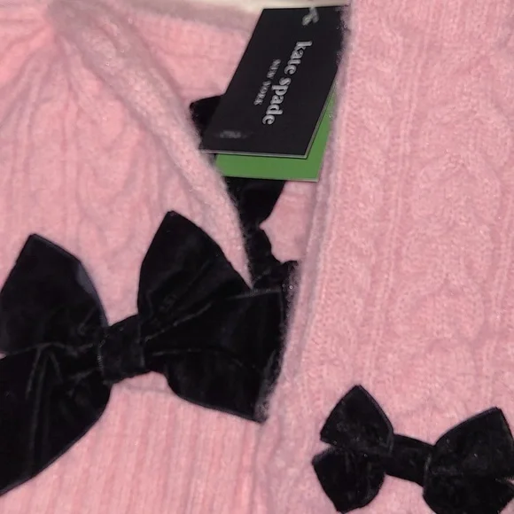 KATE SPADE 3pc Pink Knit Hat Scarf & Gloves Set with Black Bows - Picture 13 of 13